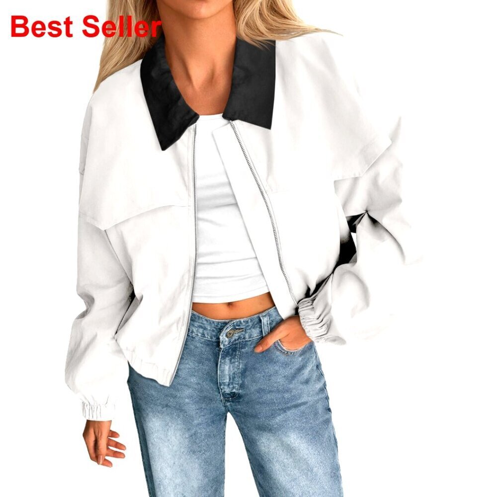 Cropped Barn Jacket Zip Up Oversized Bomber Lightweight Casual Utility Coat